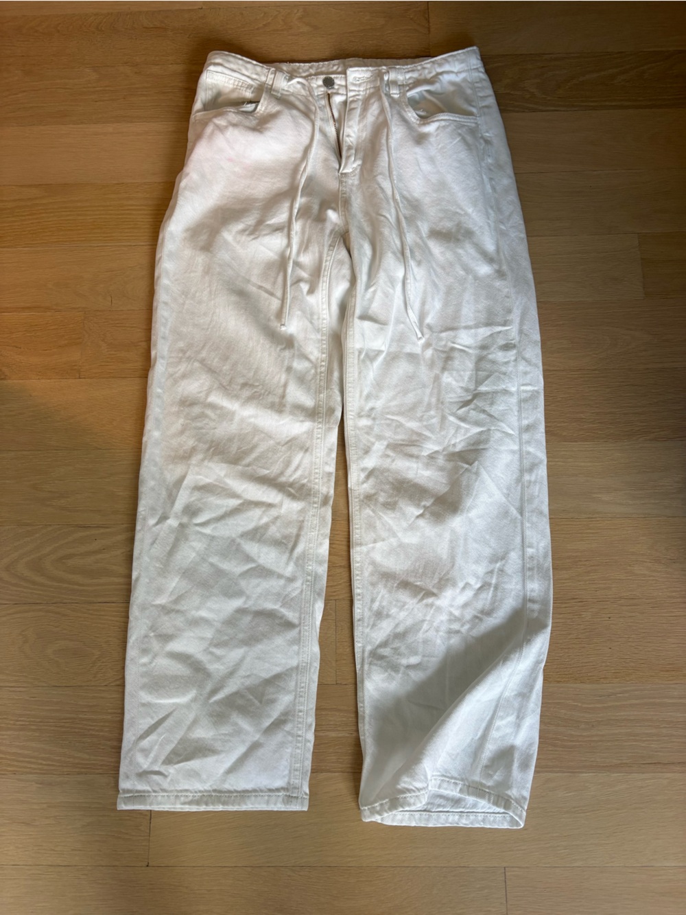 Women's White Wide-Leg Drawstring Jeans Joggers